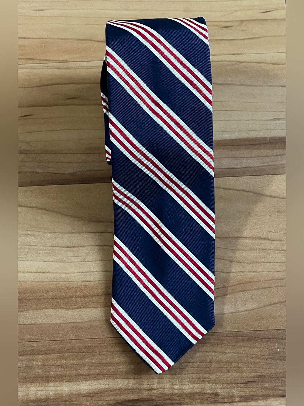 Breuer Men’s Navy Red White Striped Tie Handmade in Italy - Picture 6 of 8